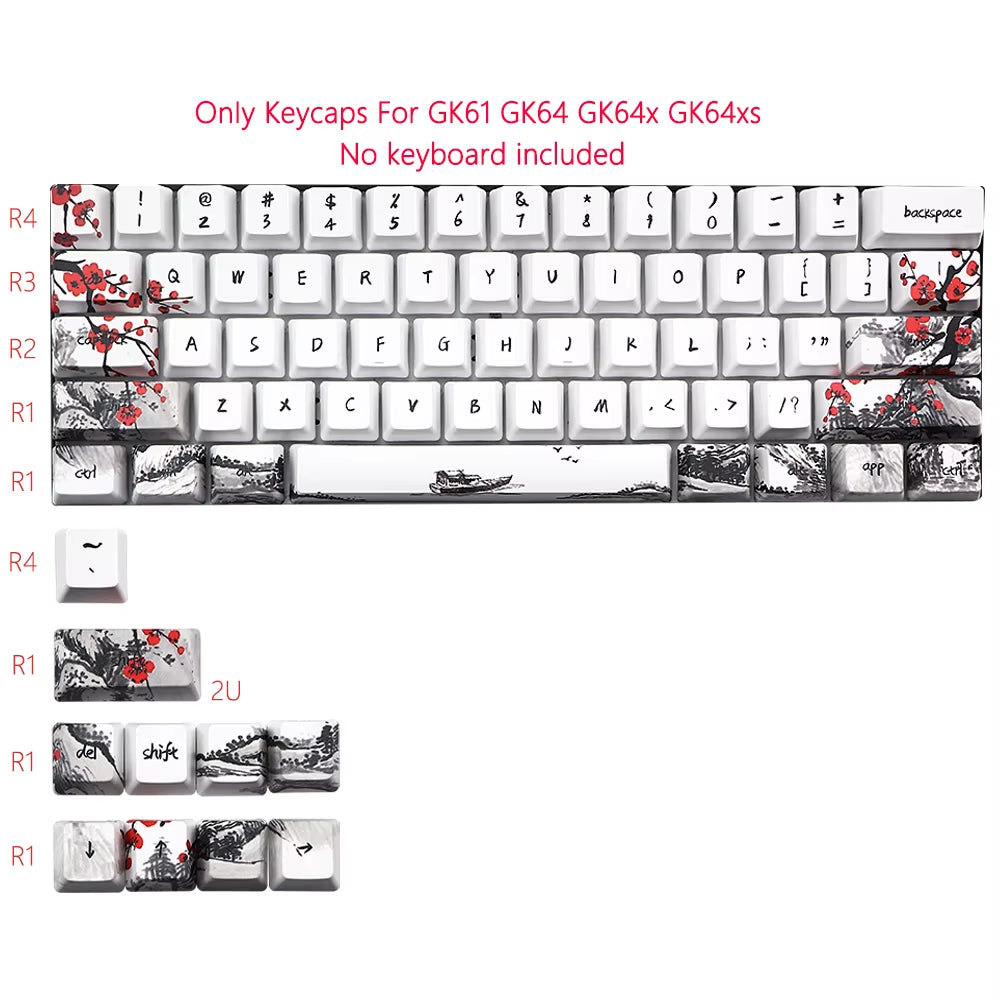 Just Sales s Novelty Allover Dye Subb Plum Blossom 71 Key OEM Profile for RK61 ALT61 Anne PRO2 Gk61 Gk64 Dz60 Key