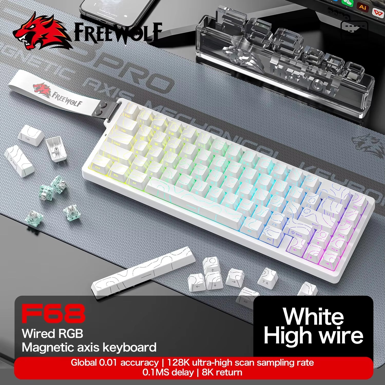 F68PRO 8K RGB Customs Mechanical Keyboard ,Magnetic Switch,0.01Mm RT Accuracy,128K Scan Rate,Gaming Keyboards