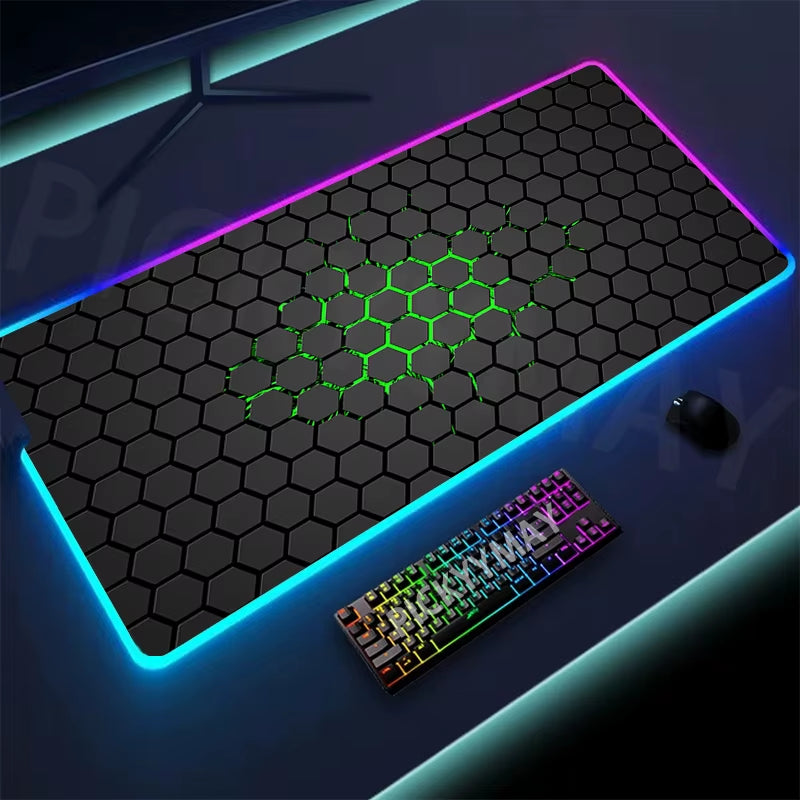 Geometry Large RGB Gamer Mousepad 40X90Cm Mouse Mat Gaming Mousepads LED Keyboard Mats Luminous Desk Pads Mouse Pad for PC