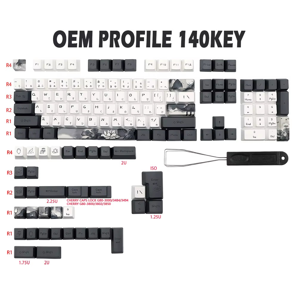 German French Spain Ink Lotus Pbt Keycap OEM Profile Dye Sub Keycaps for Gk61 Rk61 68 980 108 QWERTZ AZERTY MX Keyboard Key Caps