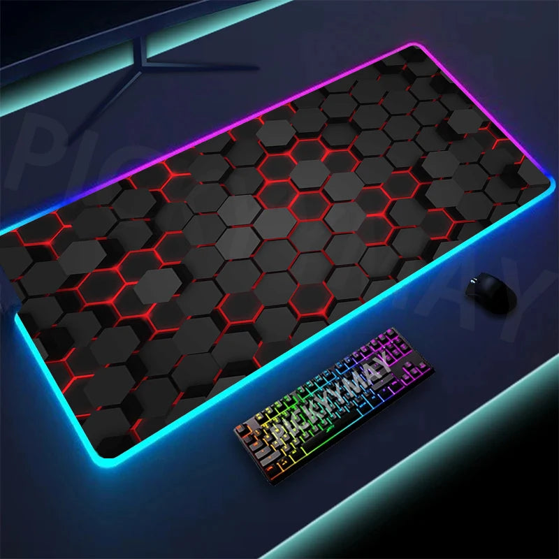 Geometry Large RGB Gamer Mousepad 40X90Cm Mouse Mat Gaming Mousepads LED Keyboard Mats Luminous Desk Pads Mouse Pad for PC
