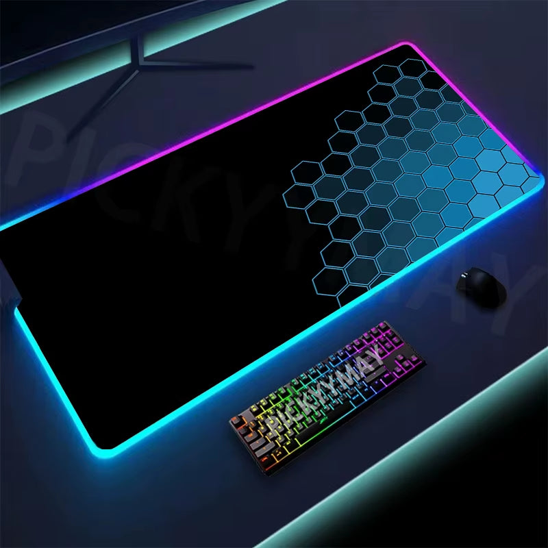 Geometry Large RGB Gamer Mousepad 40X90Cm Mouse Mat Gaming Mousepads LED Keyboard Mats Luminous Desk Pads Mouse Pad for PC