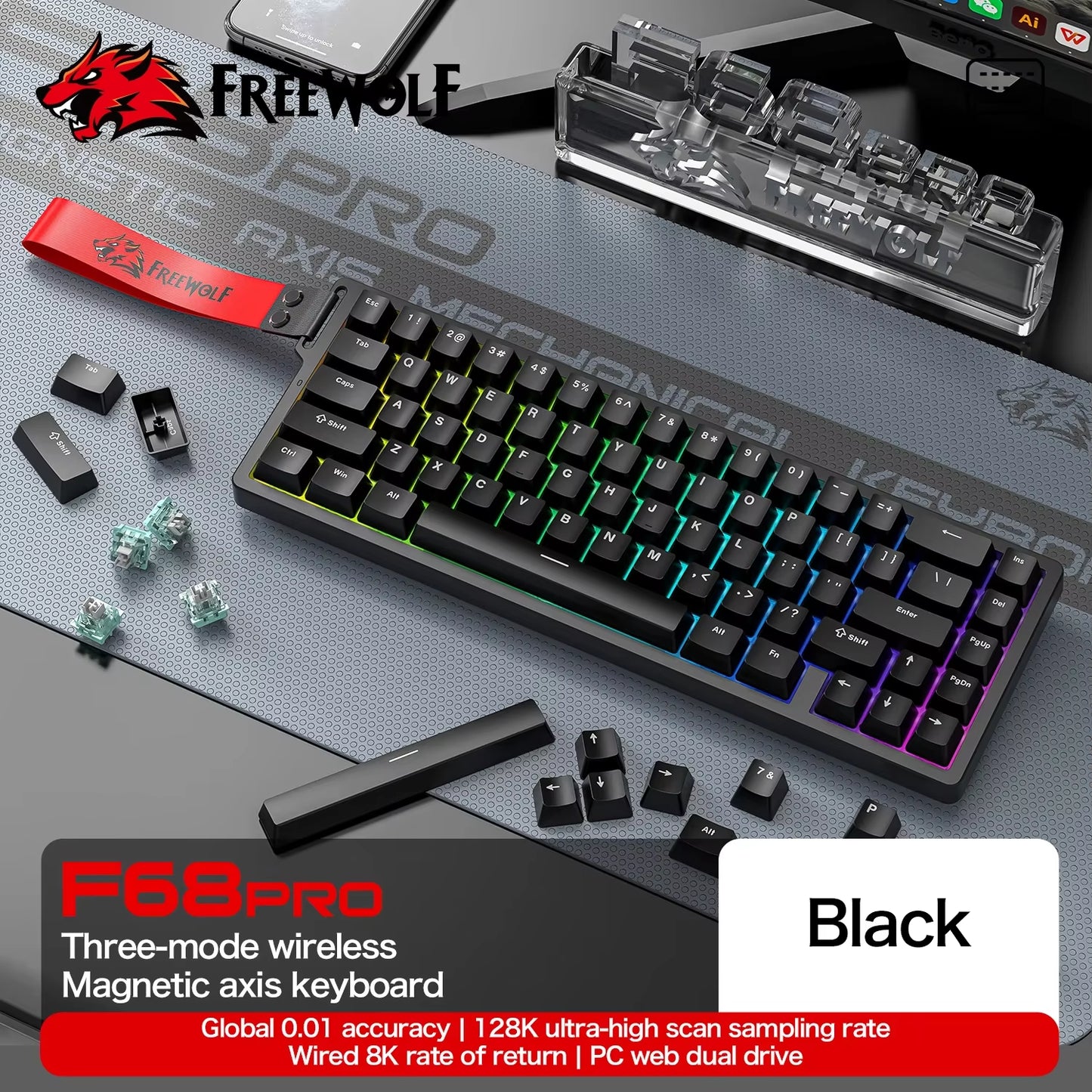 F68PRO 8K RGB Customs Mechanical Keyboard ,Magnetic Switch,0.01Mm RT Accuracy,128K Scan Rate,Gaming Keyboards