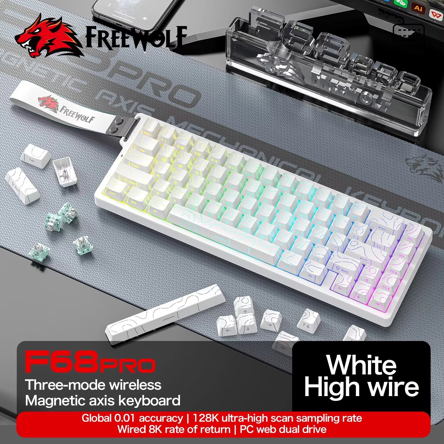 F68PRO 8K RGB Customs Mechanical Keyboard ,Magnetic Switch,0.01Mm RT Accuracy,128K Scan Rate,Gaming Keyboards