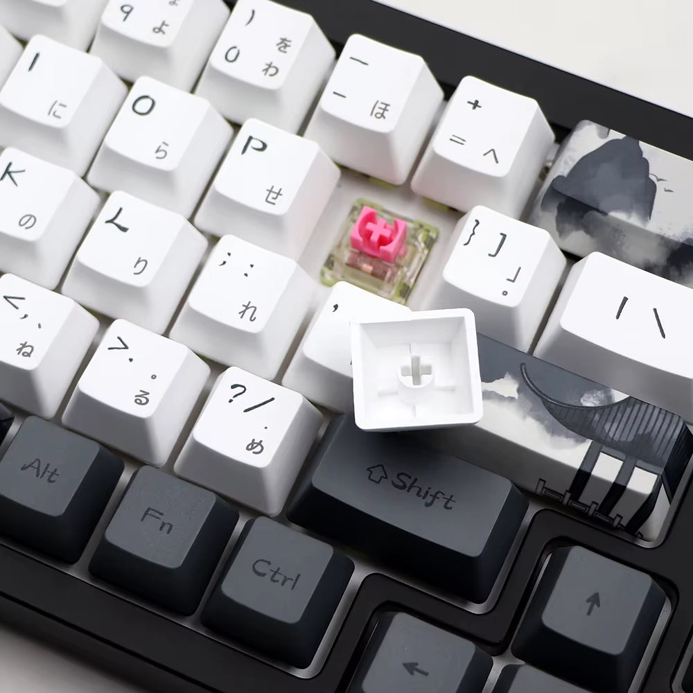 German French Spain Ink Lotus Pbt Keycap OEM Profile Dye Sub Keycaps for Gk61 Rk61 68 980 108 QWERTZ AZERTY MX Keyboard Key Caps