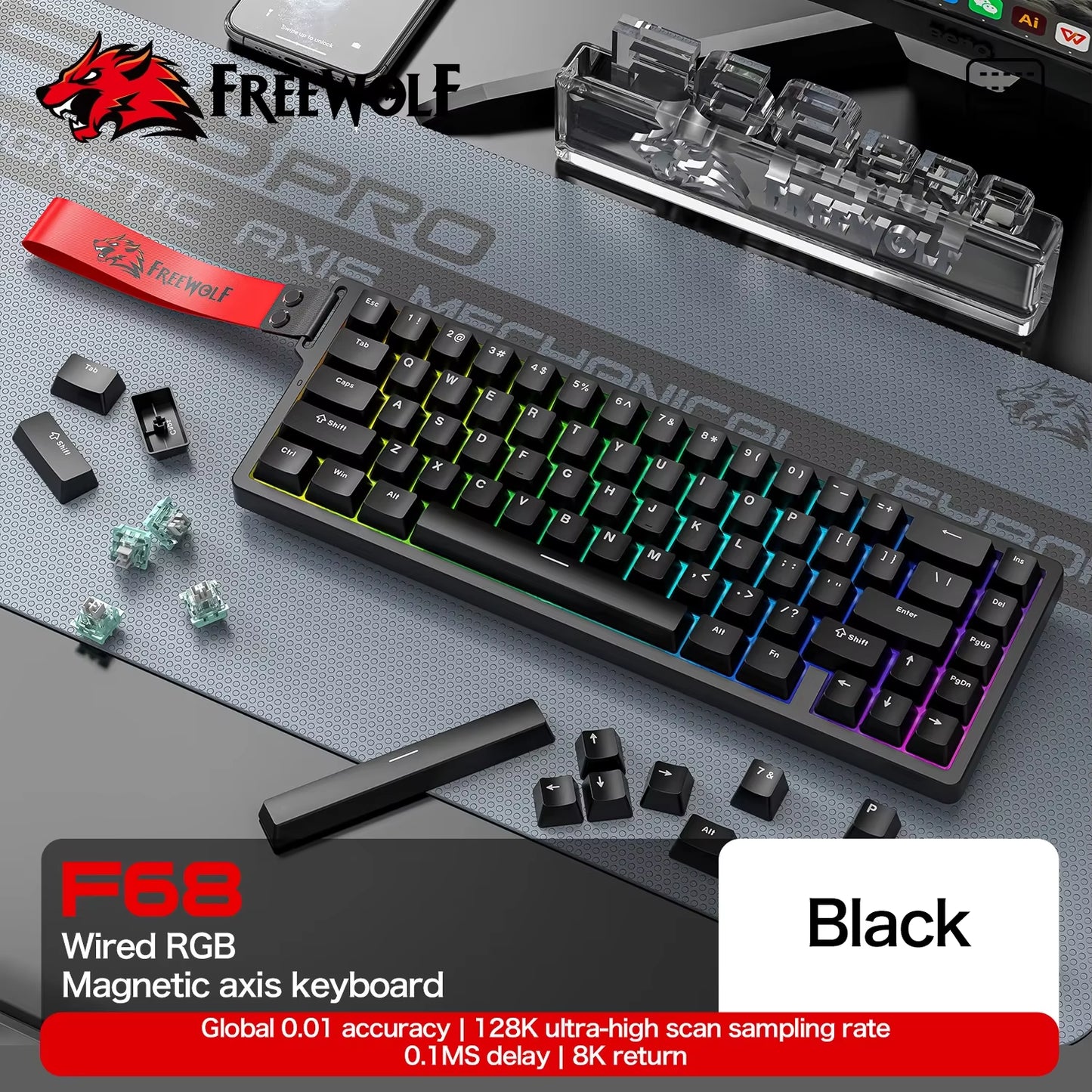 F68PRO 8K RGB Customs Mechanical Keyboard ,Magnetic Switch,0.01Mm RT Accuracy,128K Scan Rate,Gaming Keyboards