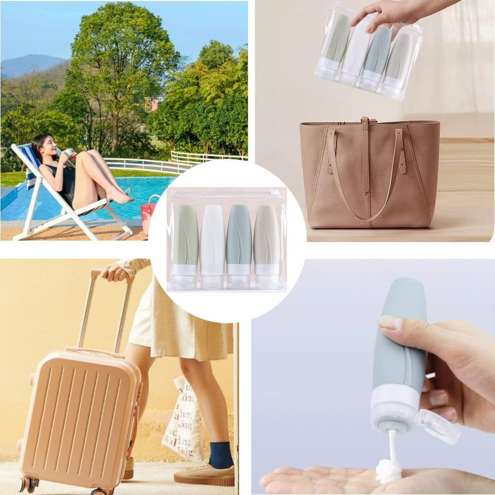 4 PCS Travel Squeeze Bottle, Leak Proof Silicon Tubes Travel Size Toiletries Containers,Travel Containers for Toiletries,