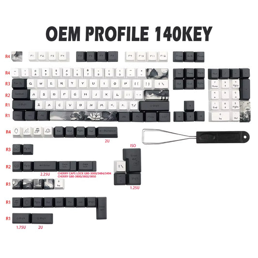 German French Spain Ink Lotus Pbt Keycap OEM Profile Dye Sub Keycaps for Gk61 Rk61 68 980 108 QWERTZ AZERTY MX Keyboard Key Caps