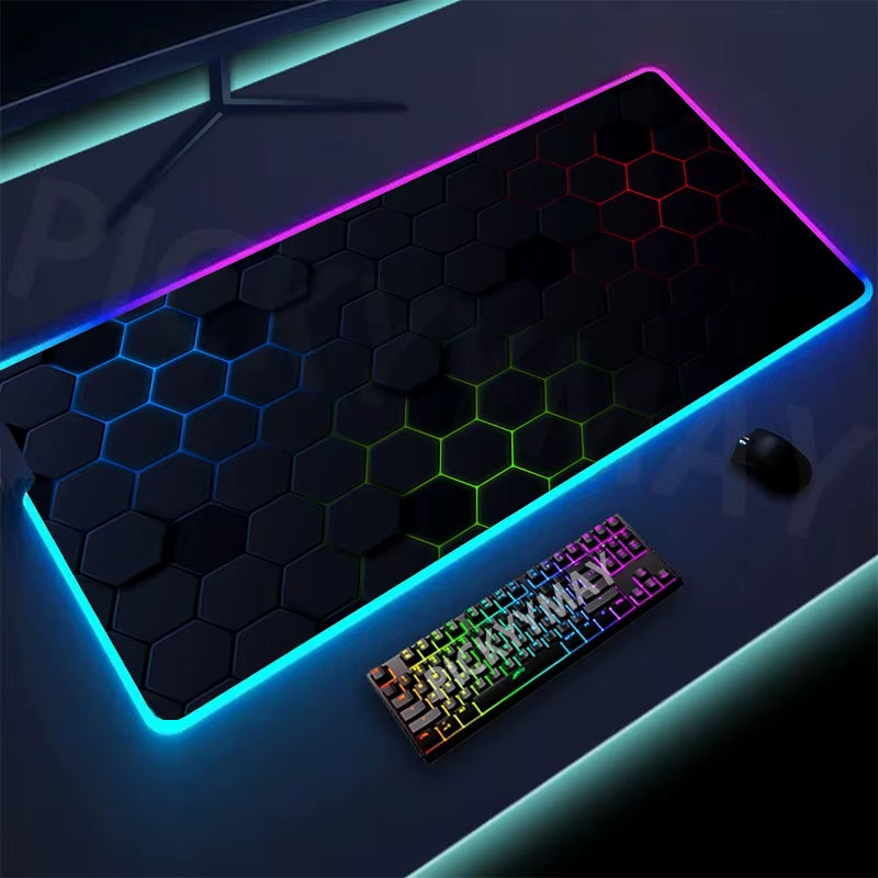 Geometry Large RGB Gamer Mousepad 40X90Cm Mouse Mat Gaming Mousepads LED Keyboard Mats Luminous Desk Pads Mouse Pad for PC