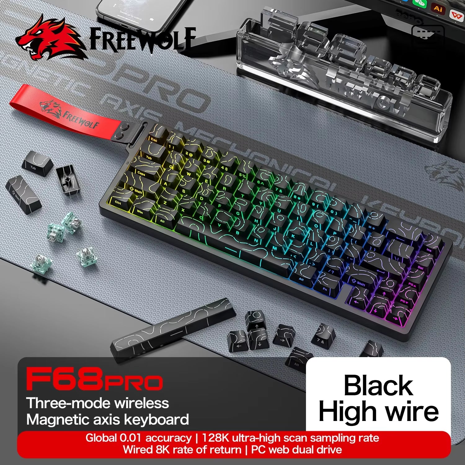 F68PRO 8K RGB Customs Mechanical Keyboard ,Magnetic Switch,0.01Mm RT Accuracy,128K Scan Rate,Gaming Keyboards