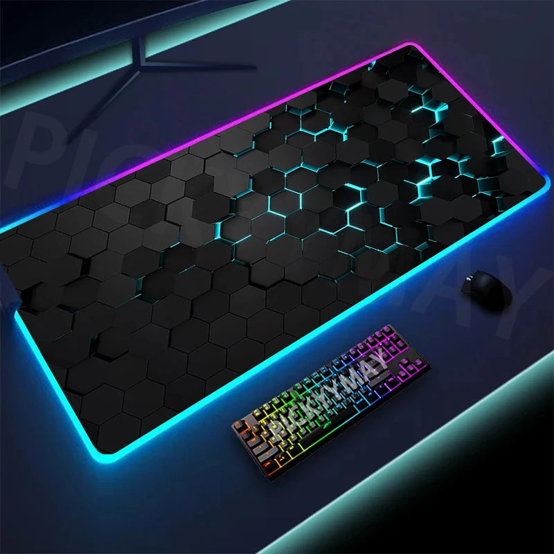 Geometry Large RGB Gamer Mousepad 40X90Cm Mouse Mat Gaming Mousepads LED Keyboard Mats Luminous Desk Pads Mouse Pad for PC