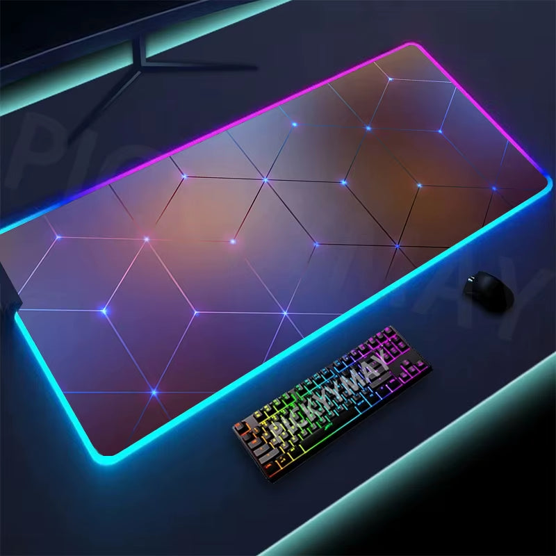 Geometry Large RGB Gamer Mousepad 40X90Cm Mouse Mat Gaming Mousepads LED Keyboard Mats Luminous Desk Pads Mouse Pad for PC