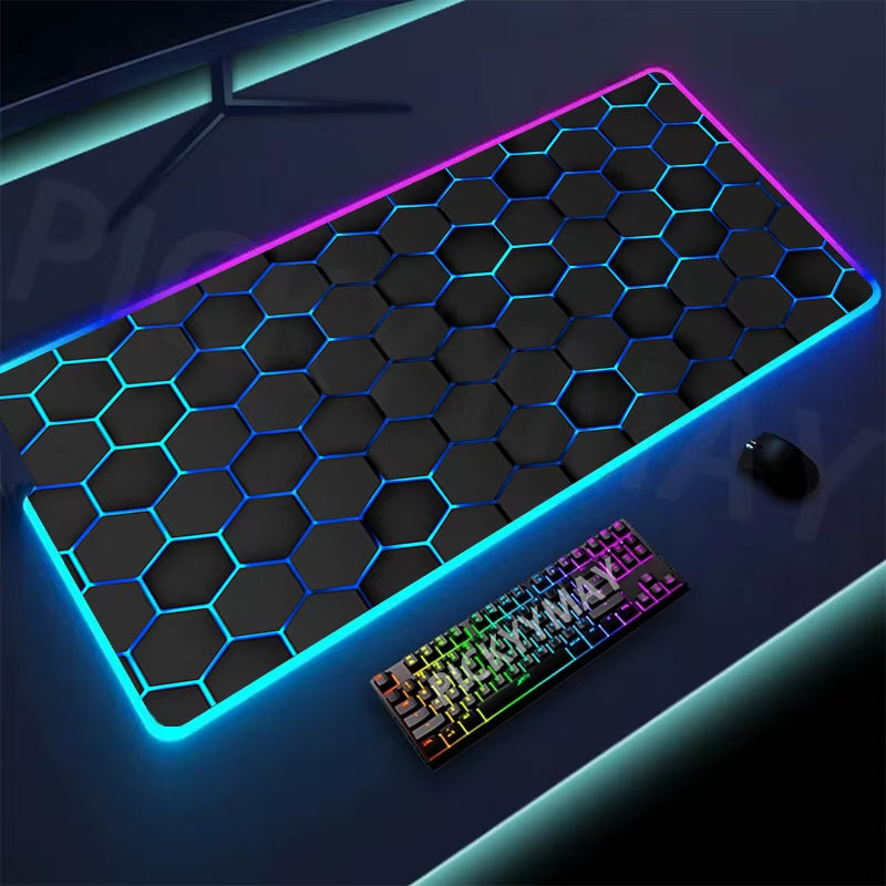 Geometry Large RGB Gamer Mousepad 40X90Cm Mouse Mat Gaming Mousepads LED Keyboard Mats Luminous Desk Pads Mouse Pad for PC
